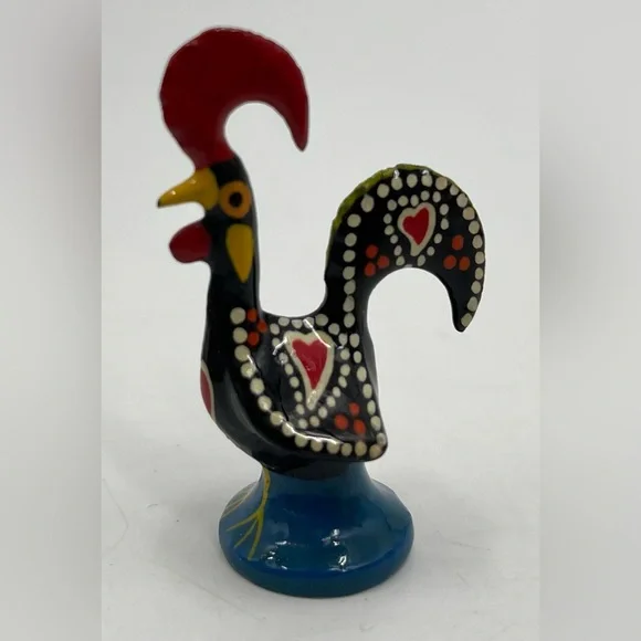 Portuguese Galo de Barcelos Traditional Good Luck Metal Rooster Hand Painted 2" - Picture 1 of 6